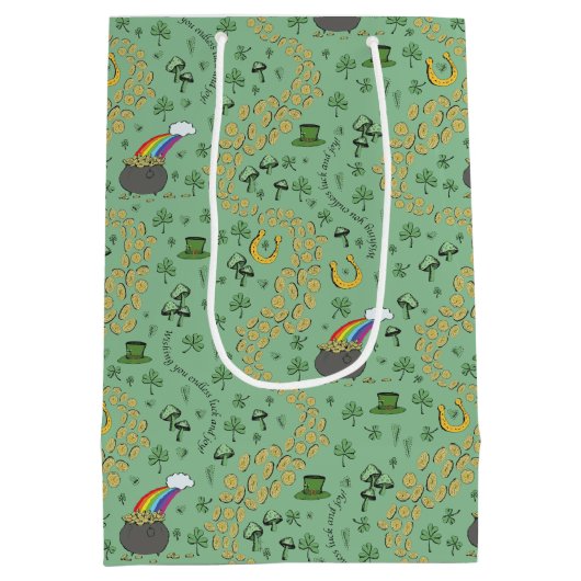 Fun St Patricks Day Green Shamrock Leprechaun Luck Medium Cadeauzakje (Achterkant)