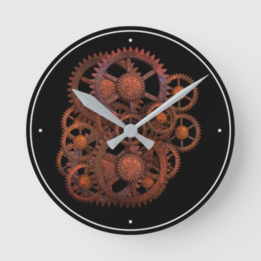 Fun Steampunk  Rusty 1800's Machinery Cogs Ronde Klok (Voorkant)