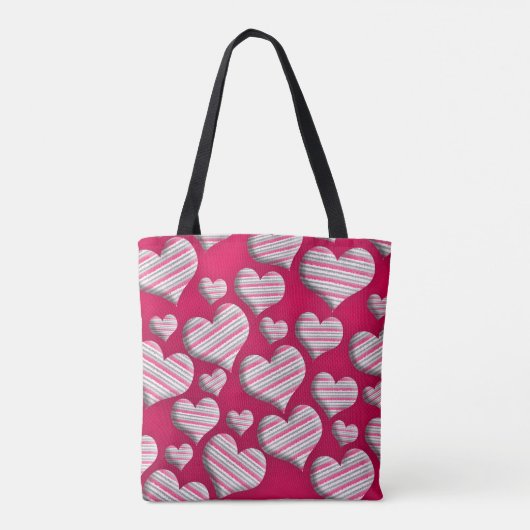 Fun Stripe Heart Hot Pink Fun Cute Pattern-ontwerp Draagtas (Achterkant)