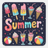 Fun Summer Graphics On Black Vierkante Sticker (Voorkant)