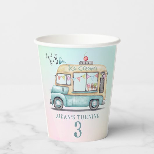 Fun Summer Ice Cream Truck Birthday Party Papieren Bekers (Achterkant)