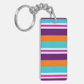 Fun Summer Pink Blauwgroen Oranje Paars Striped Pa Sleutelhanger (Voorkant Links)