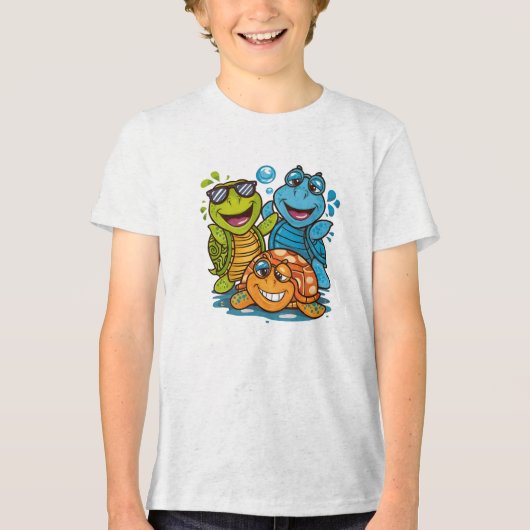 Fun Summer Turtles Squad Kids Beach Design Tri-Blend Shirt (Voorkant)