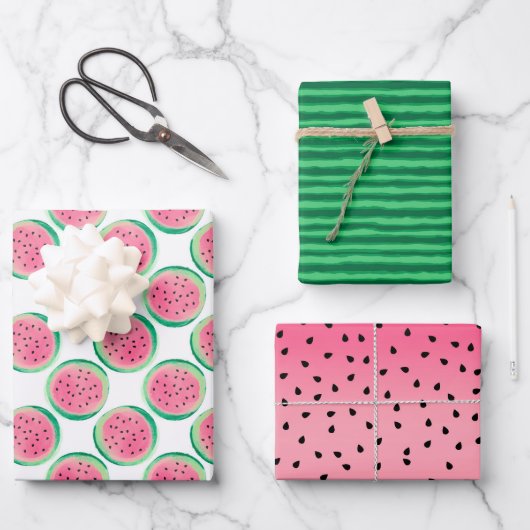 Fun Summer Watermelon Pink Green Fruit Inpakpapier Vel (Voorkant)