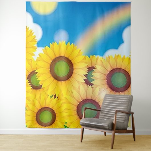 Fun Sunflower Photo Backdrop Tapestry Wandkleed (In situ)
