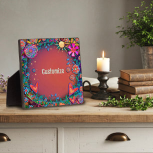 Fun Sunshine Floral Heart Whimsical gepersonalisee Fotoplaat