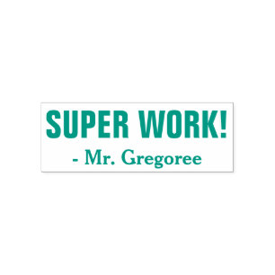 Fun "SUPER WORK!" + Aangepaste onderwijsnaam Zelfinktende Stempel