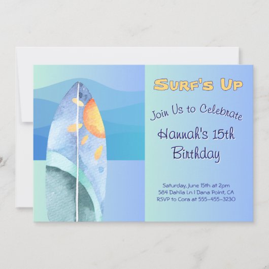 Fun Surf's Up Verjaardagsuitnodiging Kaart (Voorkant)
