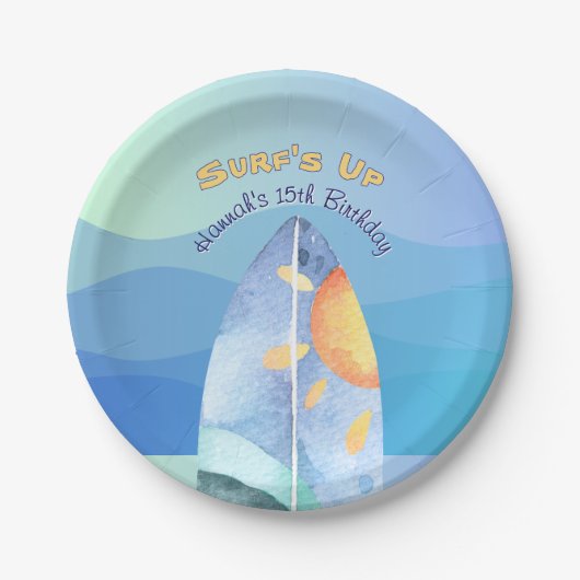 Fun Surf's Up Verjaardagsuitnodiging Papieren Bordje (Voorkant)