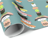 Fun Sushi Characters Pattern | Kawaii Funny Food Cadeaupapier (Rol Hoek)