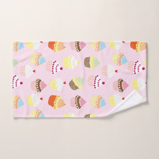 Fun Sweet Cupcake Dessert Motif sur rose (Serviette à main)