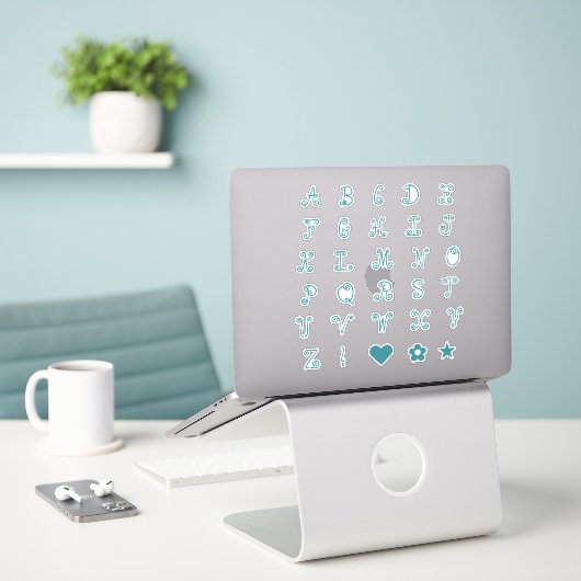 Fun Swirly Blauwgroen Font Alphabet Initialen Mono Sticker (Laptop op bureau)