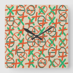 Fun Symbols Patroon Groene en Oranje aangepaste kl Vierkante Klok