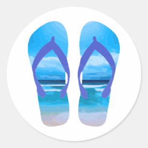Fun Teenslippers Summer Beach Art for Vacation Ronde Sticker