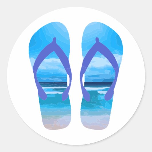 Fun Teenslippers Summer Beach Art for Vacation Ronde Sticker (Voorkant)