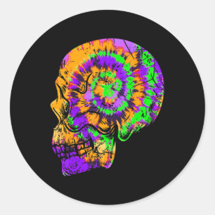 Fun Tie Dye Skull Festive Halloween Green Paars Ronde Sticker
