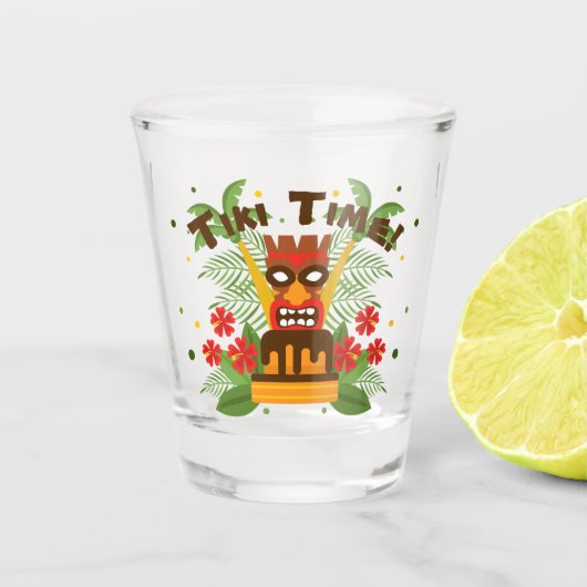 Fun Tiki Bar Retro Hawaiian Palm Trees Birthday Shot Glas (Voorkant)