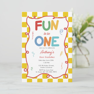 Fun to Be One Boy Girl 1st Birthday Party Checks Kaart