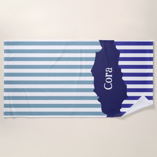 Fun Torn Stripes Blue Layel Nom Plage Serviette (Devant)