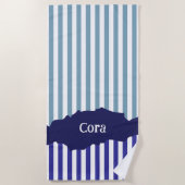 Fun Torn Stripes Blue Layered Name Beach Towel Strandlaken (Voorkant)