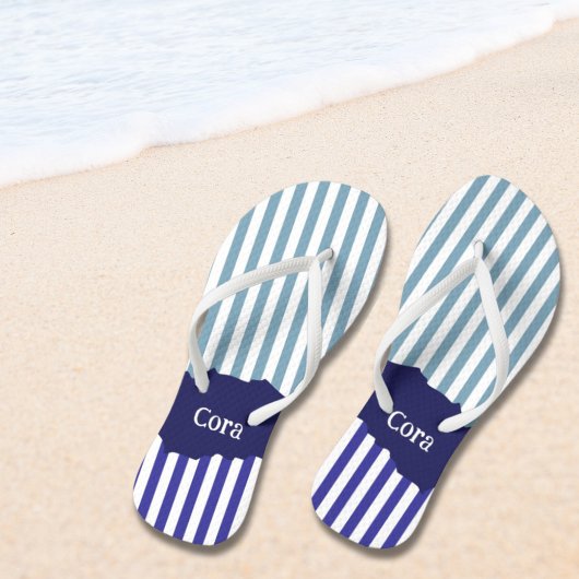 Fun Torn Stripes Blue Layered Name Teenslippers