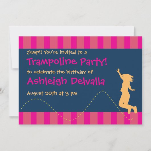 Fun Trampoline Birthday Party Invitations - Girls Kaart (Voorkant)