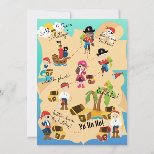 Fun Treasure Map Custom Pirate Boy Birthday Party Kaart (Achterkant)