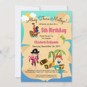 Fun Treasure Map Pink Pirate Girl Birthday Party Kaart