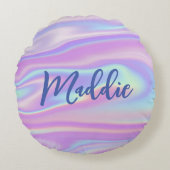 Fun Trendy Faux Iridescent Personalised w/ Name Rond Kussen (Voorkant)