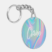 Fun Trendy Faux Iridescent Personalised w/ Name Sleutelhanger (Voorkant Links)