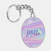 Fun Trendy Faux Iridescent Personalised w/ Name Sleutelhanger (Voorkant Links)