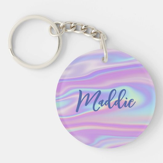 Fun Trendy Faux Iridescent Personalised w/ Name Sleutelhanger (Voorkant)
