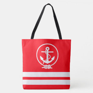 Fun Trendy Nautical Anchor White Stripe Pattern Draagtas