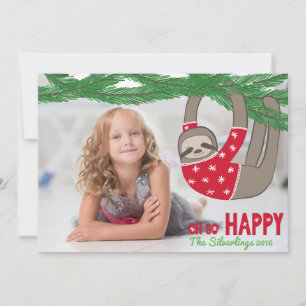 Fun Trendy Sloth kerstfoto Persoonlijke Kaart
