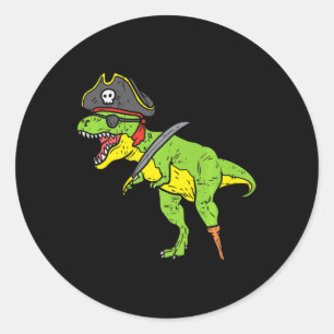 Fun TRex Pirate Dinosaur Dino Cute Halloween Costu Ronde Sticker