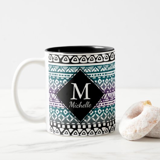 Fun Tribal Print Monogram Mok (Met donut)