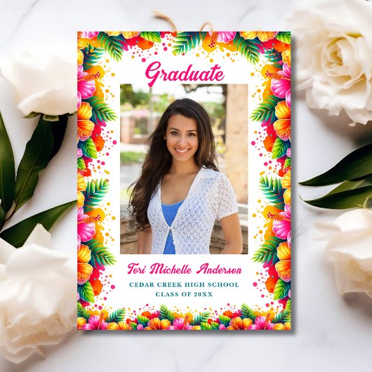 Fun Tropical Floral Graduation Faire-part