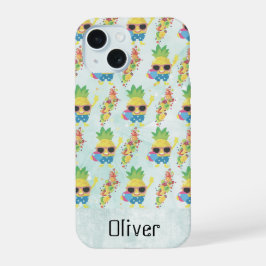 Fun Tropical Pattern with Custom Name iPhone 15 Hoesje
