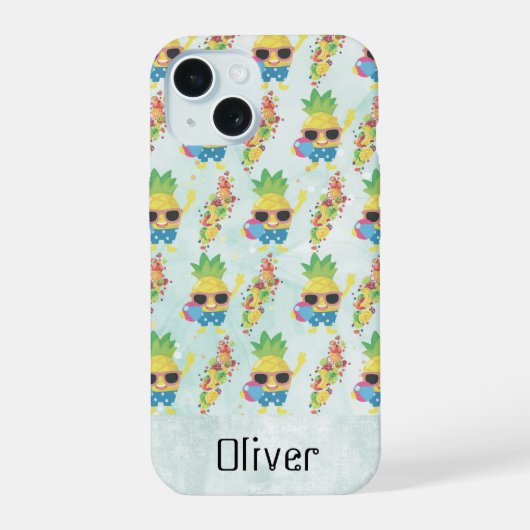 Fun Tropical Pattern with Custom Name iPhone 15 Hoesje (Achterkant)