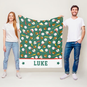 Fun Turf Green White Baseball Print Fleece Deken