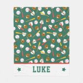 Fun Turf Green White Baseball Print Fleece Deken (Voorkant)