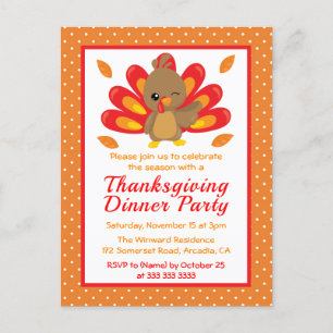 Fun Turkey Thanksgiving Dinner Party Invitation Briefkaart
