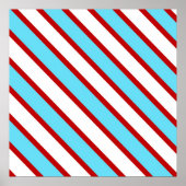 Fun Turquoise Blue Red en White Diagonal Stripes Poster (Voorkant)