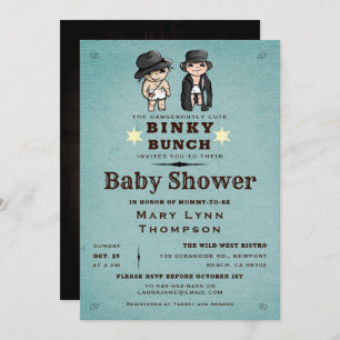 Fun Twins Binky Bunch Western Baby shower Kaart