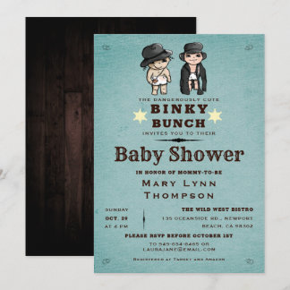 Fun Twins Binky Bunch Western Baby shower Kaart