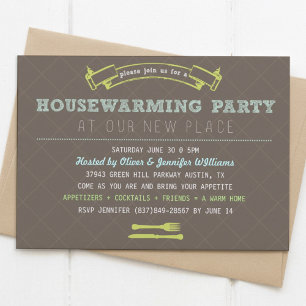Fun Typography Housewarming Party Invite Kaart