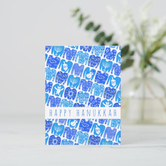 Fun Ugly Chanukah Sweaters Cute CUSTOM Holiday Briefkaart (Staand voorkant)