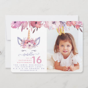 Fun Unicorn visage aquarelle photo invitation de l