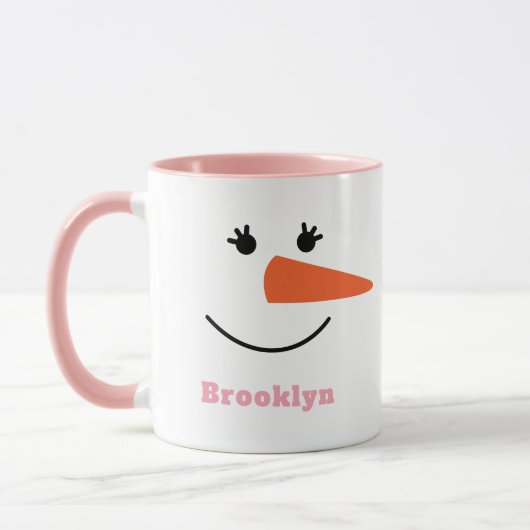 Fun Unique Trendy Custom Name Happy Snowman Face Mok (Links)