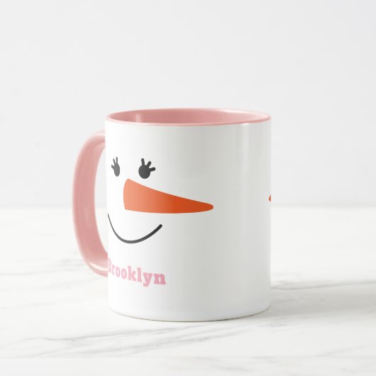 Fun Unique Trendy Custom Name Happy Snowman Face Mok (Voorkant links)